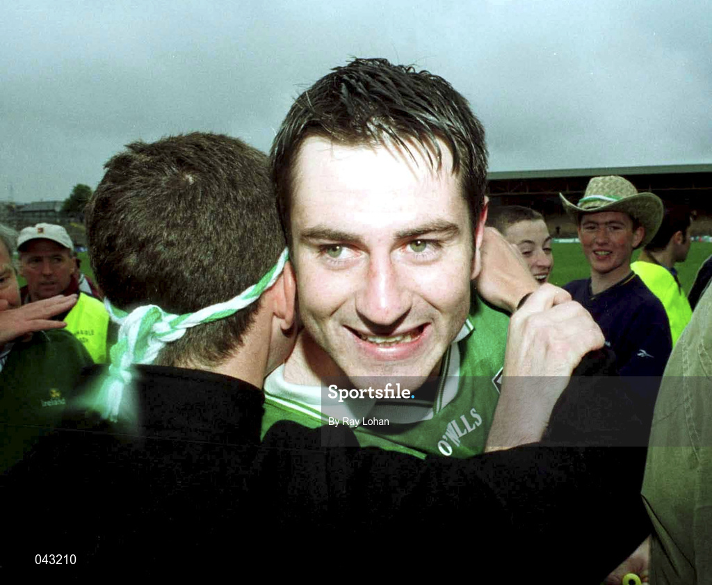 11 June 2000; Fermanagh's Rory Gallagher is congratulated by a supporter following the Bank of Ireland Ulster Senior Football Championship Quarter-Final match between Donegal and Fermanagh at MacCumhail Park in Ballybofey, Donegal. Photo by Ray Lohan/Sportsfile