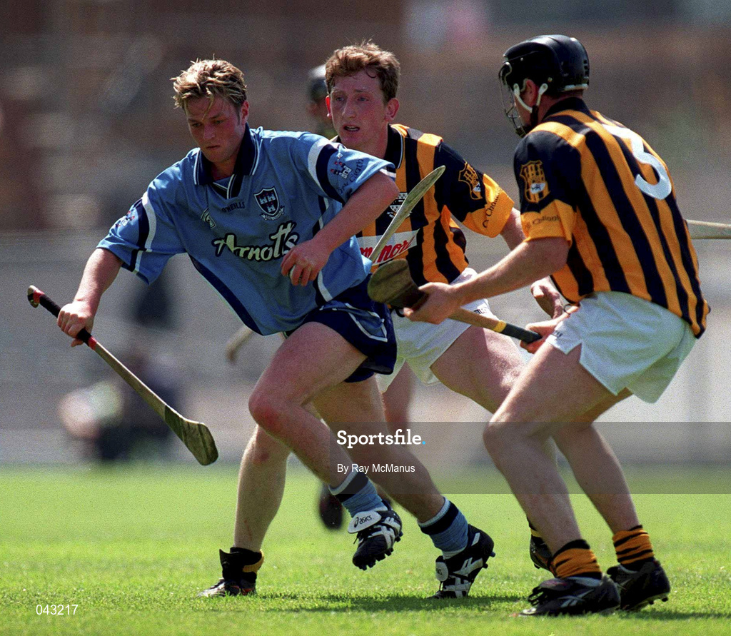 18 June 2000; Sean Mealy of Kilkenny, 3, prepares to tackle Dublin's Tomas McGrane during the Guinness Leinster Senior Hurling Championship Semi-Final match between Kilkenny and Dublin at Croke Park in Dublin. Photo by Ray McManus/Sportsfile