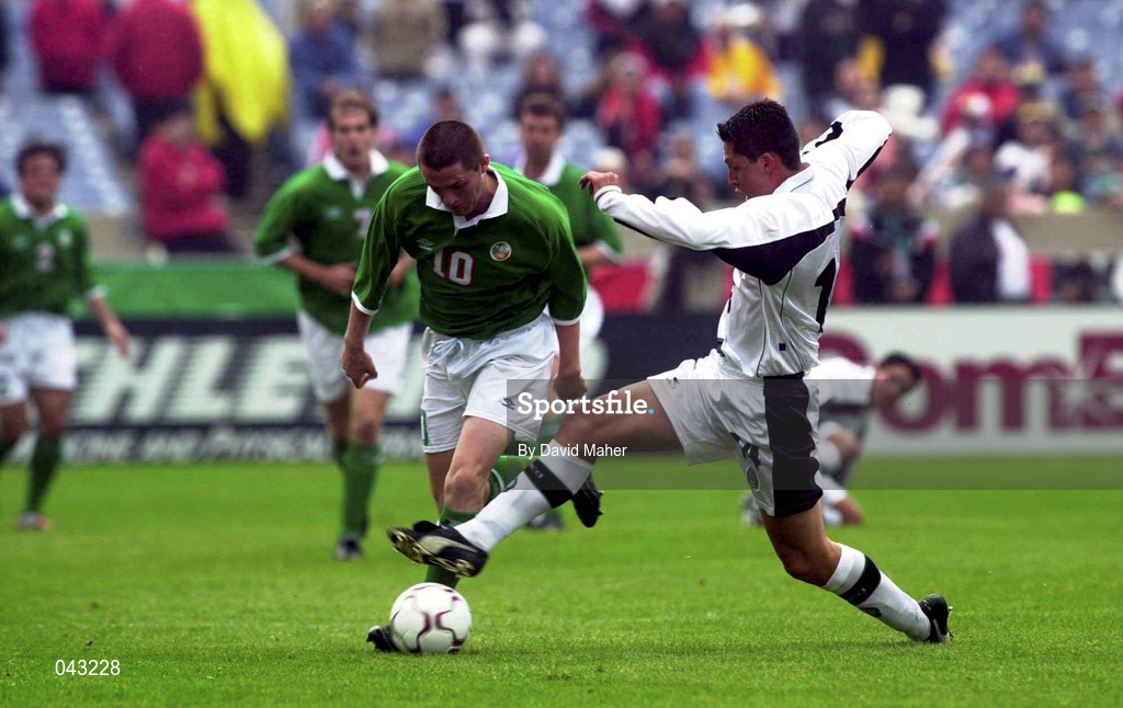 4 June 2000; Robbie Keane of Republic of Ireland in action against Christian Ramirez of Mexico during the US Nike Cup game between Republic of Ireland and Mexico at Soldier Field in Chicago, Illnois, USA. Photo by David Maher/Sportsfile