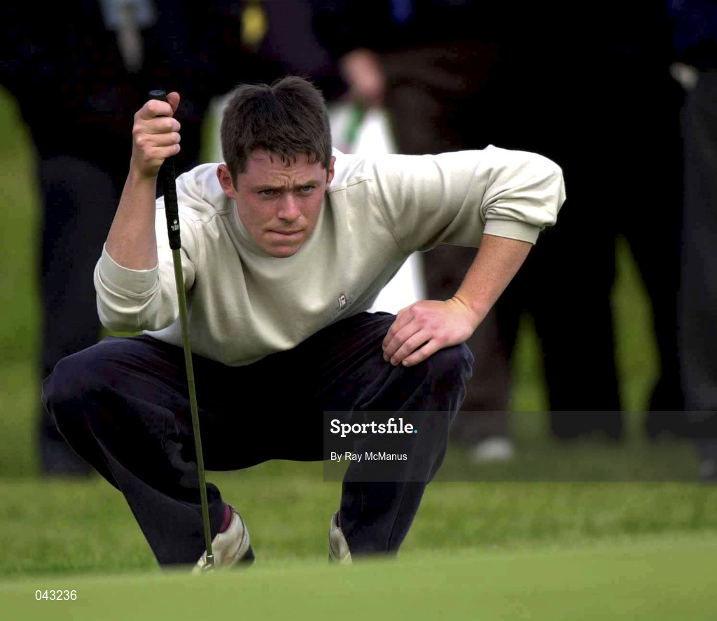 6 June 2000; Mark Murphy of Waterville Golf Club lines up a putt on the 17th green during the final round of the East of Ireland Championship at County Louth Golf Club in Baltray, Louth. Photo by Ray McManus/Sportsfile