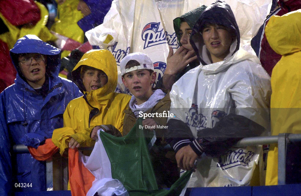 6 June 2000; Supporters stand in the heavy rain waiting for the start of the US Nike Cup match between USA and Republic of Ireland at Foxboro Stadium in Foxborough, Massachusetts, USA. Photo by David Maher/Sportsfile