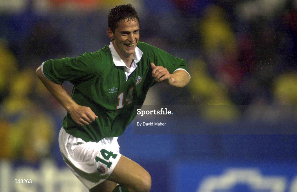 6 June 2000; Dominic Foley of Republic of Ireland celebrates after scoring his side's goal during the US Nike Cup match between USA and Republic of Ireland at Foxboro Stadium in Foxborough, Massachusetts, USA. Photo by David Maher/Sportsfile