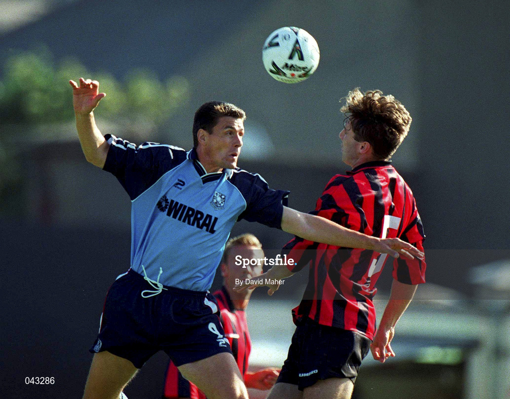 22 July 2000; Paul Rideoue of Tranmere Rovers in action against Shaun Maher of Bohemians during the Derek Swan Testimonial match between Bohemians and Tranmere Rovers at Dalymount Park in Dublin. Photo by David Maher/Sportsfile