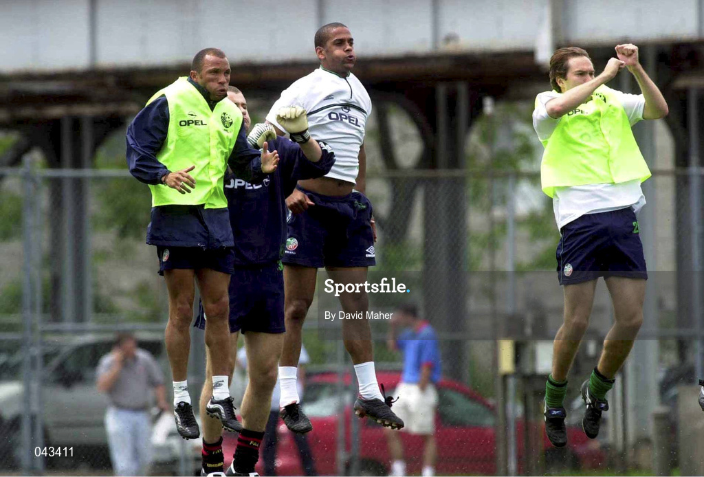 2 June 2000; Players, from left, Terry Phelan, Shay Given, Phil Babb and Jason McAteer during a Republic of Ireland training session at Moody Bible Institute in Chicago, Illinois, USA. Photo by David Maher/Sportsfile