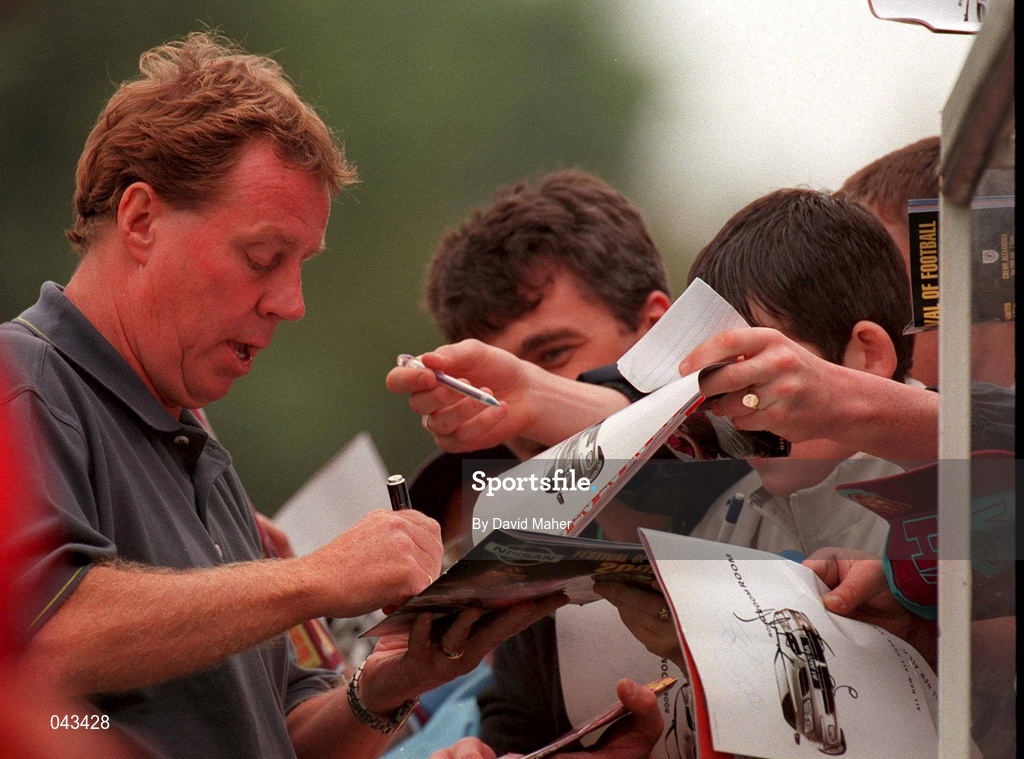 23 July 2000;  West Ham United manager Harry Redknapp signs autographs for supporters during the Pre-Season Friendly match between St Patrick's Athletic and West Ham United at Richmond Park in Dublin. Photo by David Maher/Sportsfile