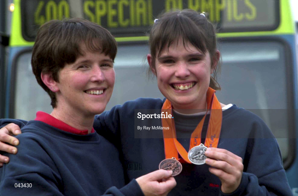 1 June 2000; Gymnastics coach Dorothy Kavanagh with and Special Olympian Rebecca Bourke, from Pallasgreen, Limerick, who won silver and bronze medals at the Special Olympics European Games in Groningen, Netherlands. Photo by Ray McManus/Sportsfile