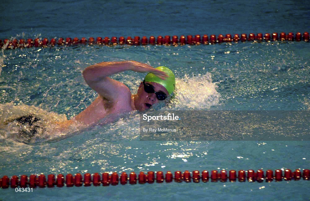 31 May 2000; Ireland's Clayton Harkin competes in the relay swimming event during the Special Olympics European Games in Groningen, Netherlands. Photo by Ray McManus/Sportsfile