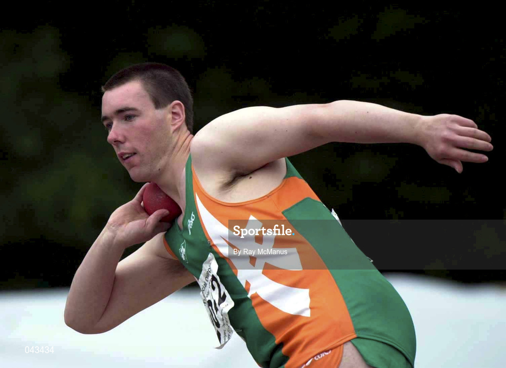 1 June 2000; Michael Mullins from Galway competing in the shot putt athletics event at the Special Olympics European Games in Groningen, Netherlands. Photo by Ray McManus/Sportsfile