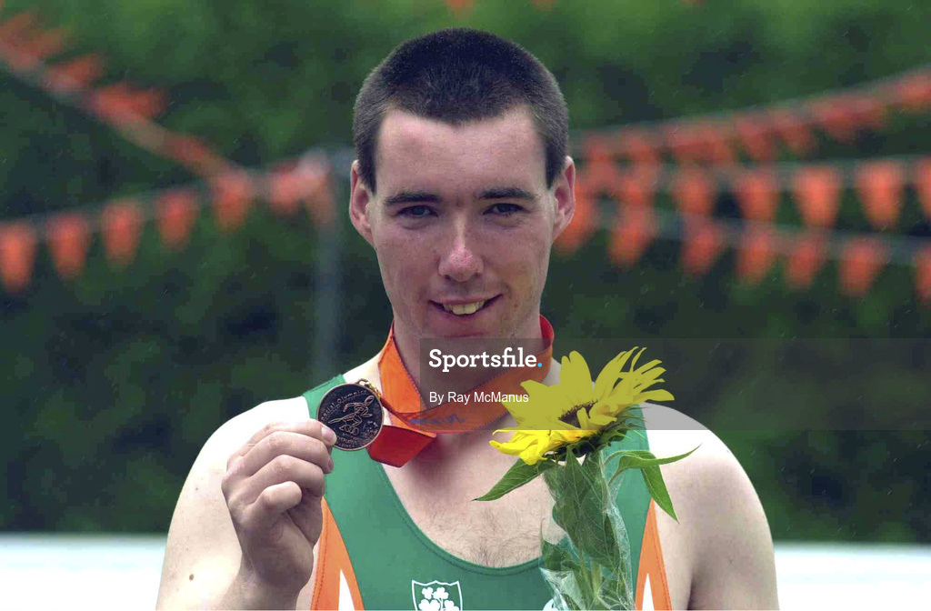 1 June 2000; Michael Mullins from Galway who won a bronze medal in the shot putt atheltics event at the Special Olympics European Games in Groningen, Netherlands. Photo by Ray McManus/Sportsfile