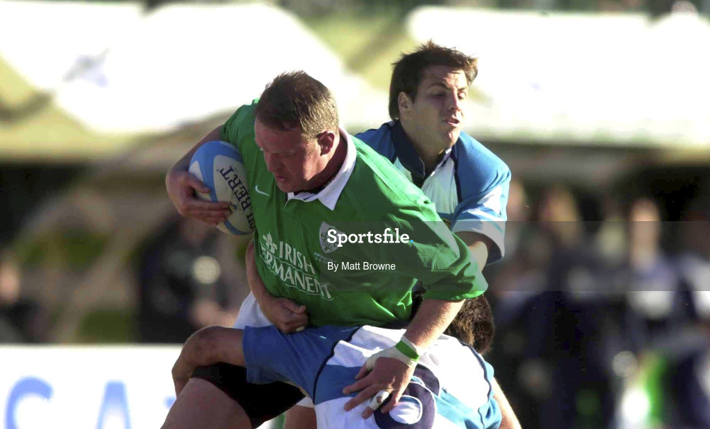 3 June 2000; Mick Galwey of Ireland is tackled by Argentina's Santiago Phelan, 6, and Gonzalo Quesada during the Rugby International match between Argentina and Ireland at Estadio Arquitecto Ricardo Etcheverri in Buenos Airies, Argentina. Photo by Matt Browne/Sportsfile