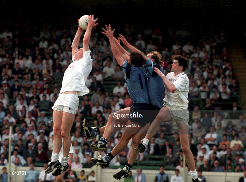 2 July 1994; Davy Dalton with the support of his Kildare team-mate Martin Lynch in action against Mick Galvin and Brian Stynes, right, of Dublin during the Bank of Ireland Leinster Senior Football Championship Quarter-Final Replay between Dublin and Kildare at Croke Park in Dublin. Photo by Brendan Moran/Sportsfile