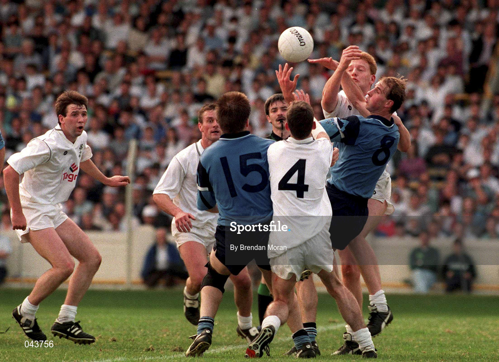2 July 1994; Kildare players, from left, Glenn Ryan, Seamus Dowling, Anthony Rainbow and Darren McKevitt in action against Dessie Farrell, 15, and Brian Stynes of Dublin during the Bank of Ireland Leinster Senior Football Championship Quarter-Final Replay between Dublin and Kildare at Croke Park in Dublin. Photo by Brendan Moran/Sportsfile