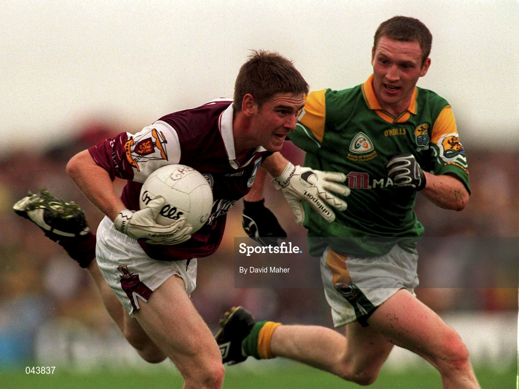 30 July 2000; Paul Clancy of Galway in action against Dermot Reynolds of Leitrim during the Bank of Ireland Connacht Senior Football Championship Final between Galway and Leitrim at Dr Hyde Park in Roscommon. Photo by David Maher/Sportsfile