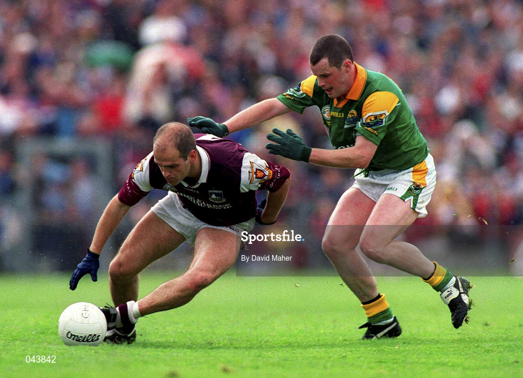 30 July 2000; Ray Silke of Galway in action against Aidan Rooney of Leitrim during the Bank of Ireland Connacht Senior Football Championship Final between Galway and Leitrim at Dr Hyde Park in Roscommon. Photo by David Maher/Sportsfile