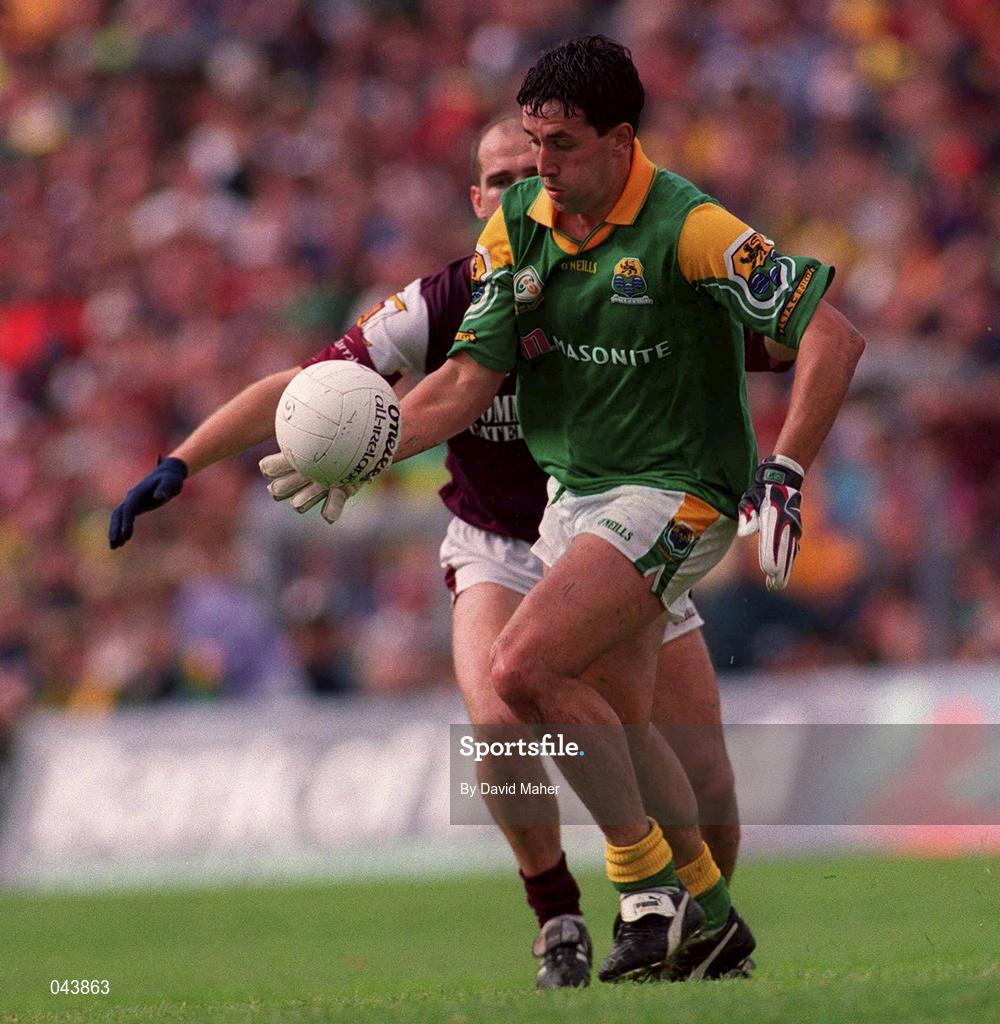 30 July 2000; Seamus Quinn of Leitrim is tackled by Ray Silke of Galway during the Bank of Ireland Connacht Senior Football Championship Final between Galway and Leitrim at Dr Hyde Park in Roscommon. Photo by David Maher/Sportsfile