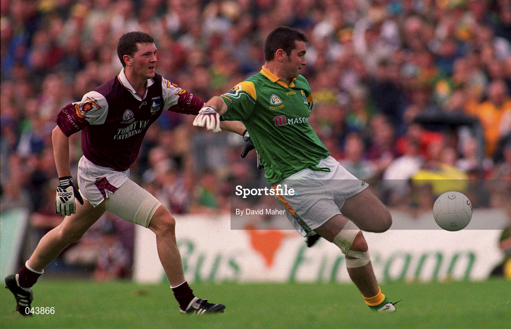 30 July 2000; Pat Farrell of Leitrim in action against Jason Killeen of Galway during the Connacht Senior Football Championship Final match between Galway and Leitrim at Dr Hyde Park in Roscommon. Photo by David Maher/SPORTSFILE