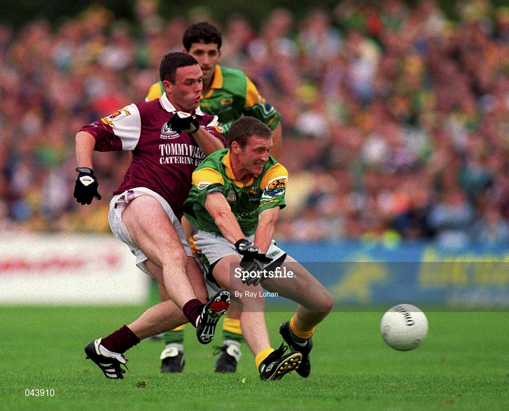 30 July 2000; Shay Walsh of Galway in action against Dermot Reynolds of Leitrim during the Bank of Ireland Connacht Senior Football Championship Final between Galway and Leitrim at Dr Hyde Park in Roscommon. Photo by Ray Lohan/Sportsfile