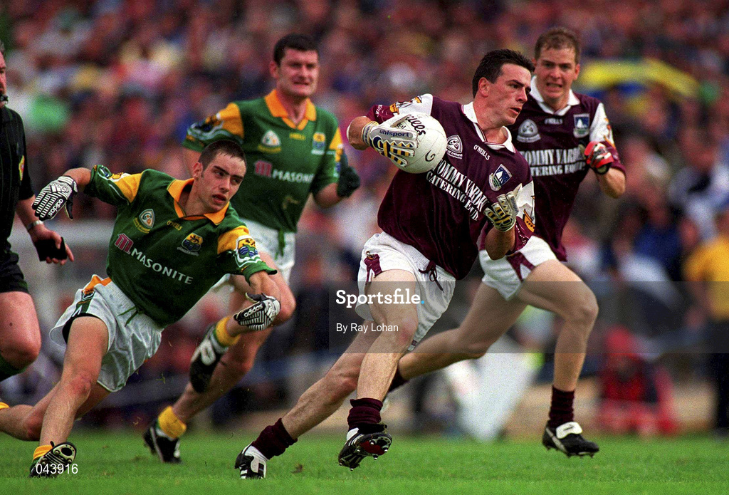 30 July 2000; Padraic Joyce of Galway in action against John McKeon of Leitrim during the Bank of Ireland Connacht Senior Football Championship Final between Galway and Leitrim at Dr Hyde Park in Roscommon. Photo by Ray Lohan/Sportsfile