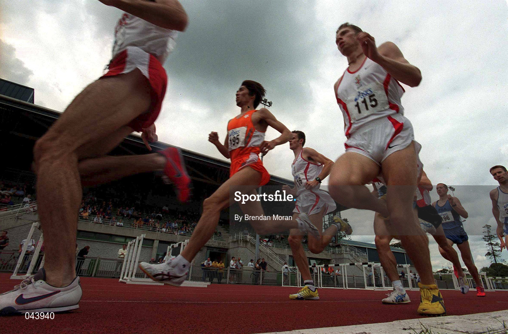 29 July 2000; Athletes compete in the men's 1500m event during the Dublin International Games at at Morton Stadium in Santry, Dublin. Photo by Brendan Moran/Sportsfile