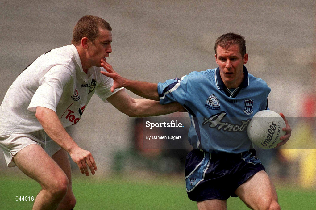 30 July 2000; Jim Gavin of Dublin in action against John Finn of Kildare during the Bank of Ireland Leinster Senior Football Championship Final between Dublin and Kildare at Croke Park in Dublin. Photo by Damien Eagers/Sportsfile