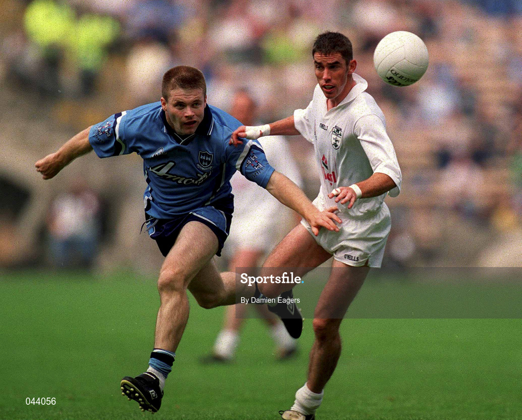 30 July 2000; Anthony Rainbow of Kildare in action against Dessie Farrell of Dublin during the Bank of Ireland Leinster Senior Football Championship Final between Dublin and Kildare at Croke Park in Dublin. Photo by Damien Eagers/Sportsfile