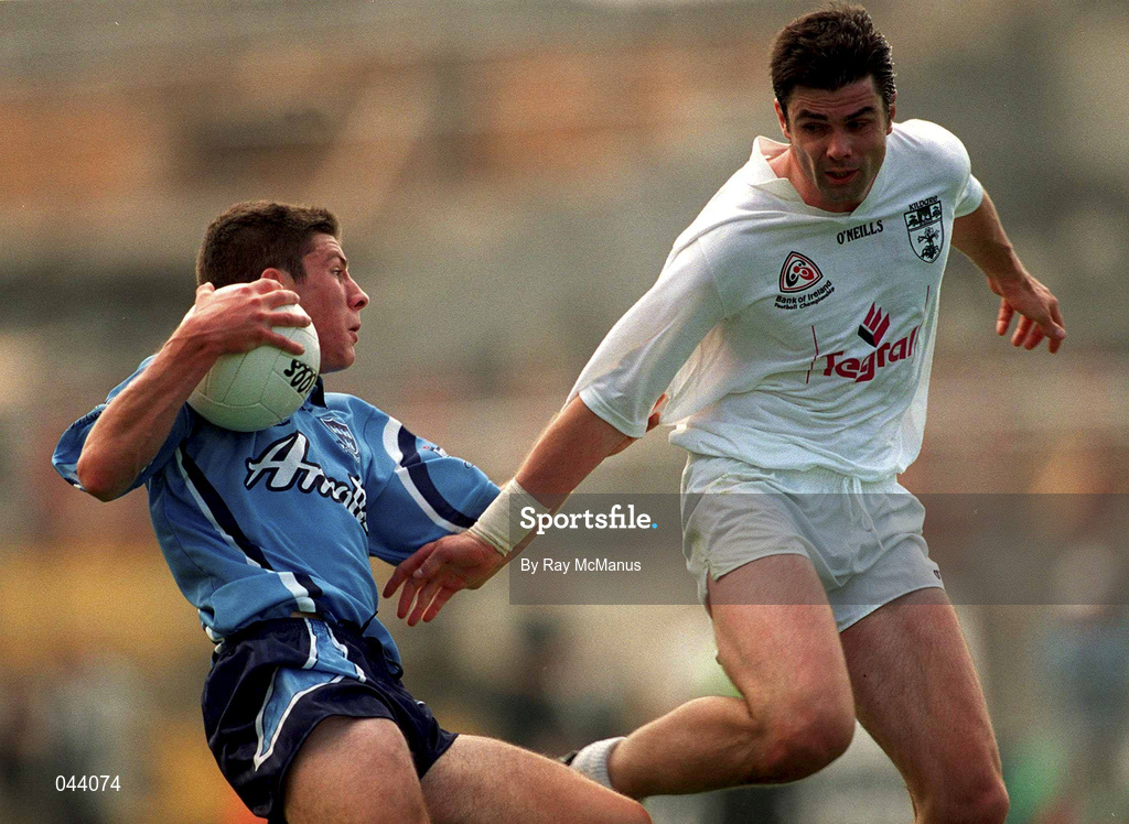 30 July 2000; Colin Moran of Dublin in action against Martin Lynch of Kildare during the Bank of Ireland Leinster Senior Football Championship Final between Dublin and Kildare at Croke Park in Dublin. Photo by Ray McManus/Sportsfile