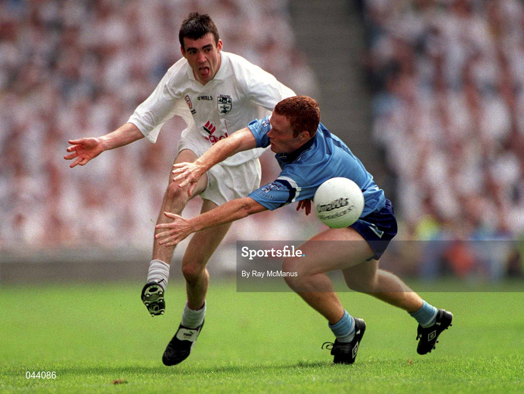 30 July 2000; John Doyle of Kildare in action against Peadar Andrews of Dublin during the Bank of Ireland Leinster Senior Football Championship Final between Dublin and Kildare at Croke Park in Dublin. Photo by Ray McManus/Sportsfile