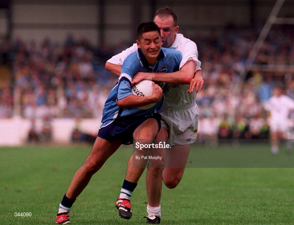 30 July 2000; Jason Sherlock of Dublin in action against Glenn Ryan of Kildare during the Bank of Ireland Leinster Senior Football Championship Final between Dublin and Kildare at Croke Park in Dublin. Photo by Pat Murphy/Sportsfile