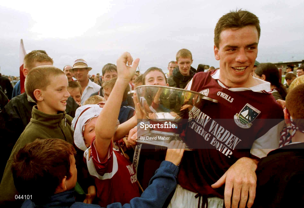 30 July 2000; Galway captain Padraic Joyce with the Nestor Cup is greeted on the pitch by supporters following the Bank of Ireland Connacht Senior Football Championship Final between Galway and Leitrim at Dr Hyde Park in Roscommon. Photo by David Maher/Sportsfile