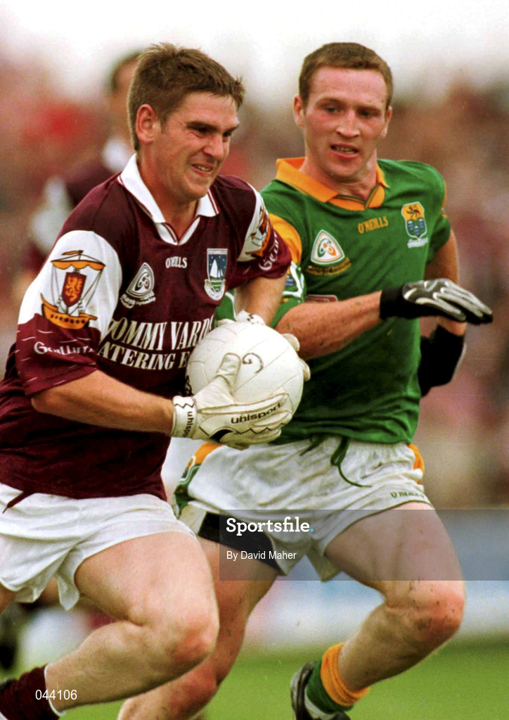 30 July 2000; Paul Clancy of Galway in action against Dermot Reynolds of Leitrim during the Bank of Ireland Connacht Senior Football Championship Final between Galway and Leitrim at Dr Hyde Park in Roscommon. Photo by David Maher/Sportsfile