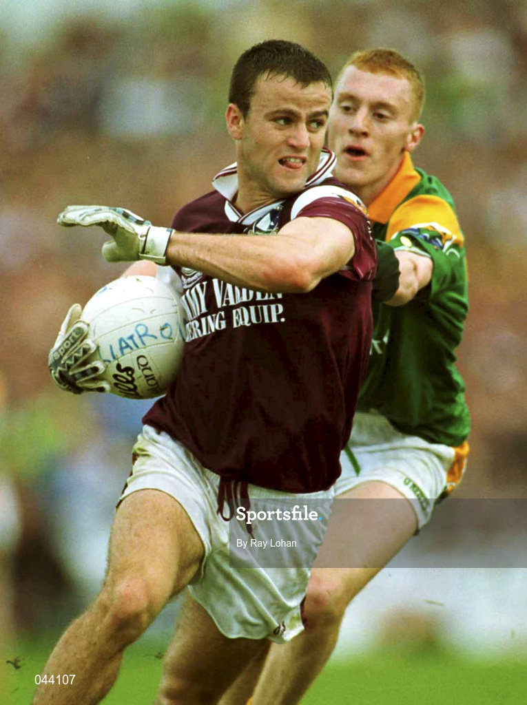 30 July 2000; Derek Savage of Galway in action against Michael McGuinness of Leitrim during the Bank of Ireland Connacht Senior Football Championship Final between Galway and Leitrim at Dr Hyde Park in Roscommon. Photo by Ray Lohan/Sportsfile