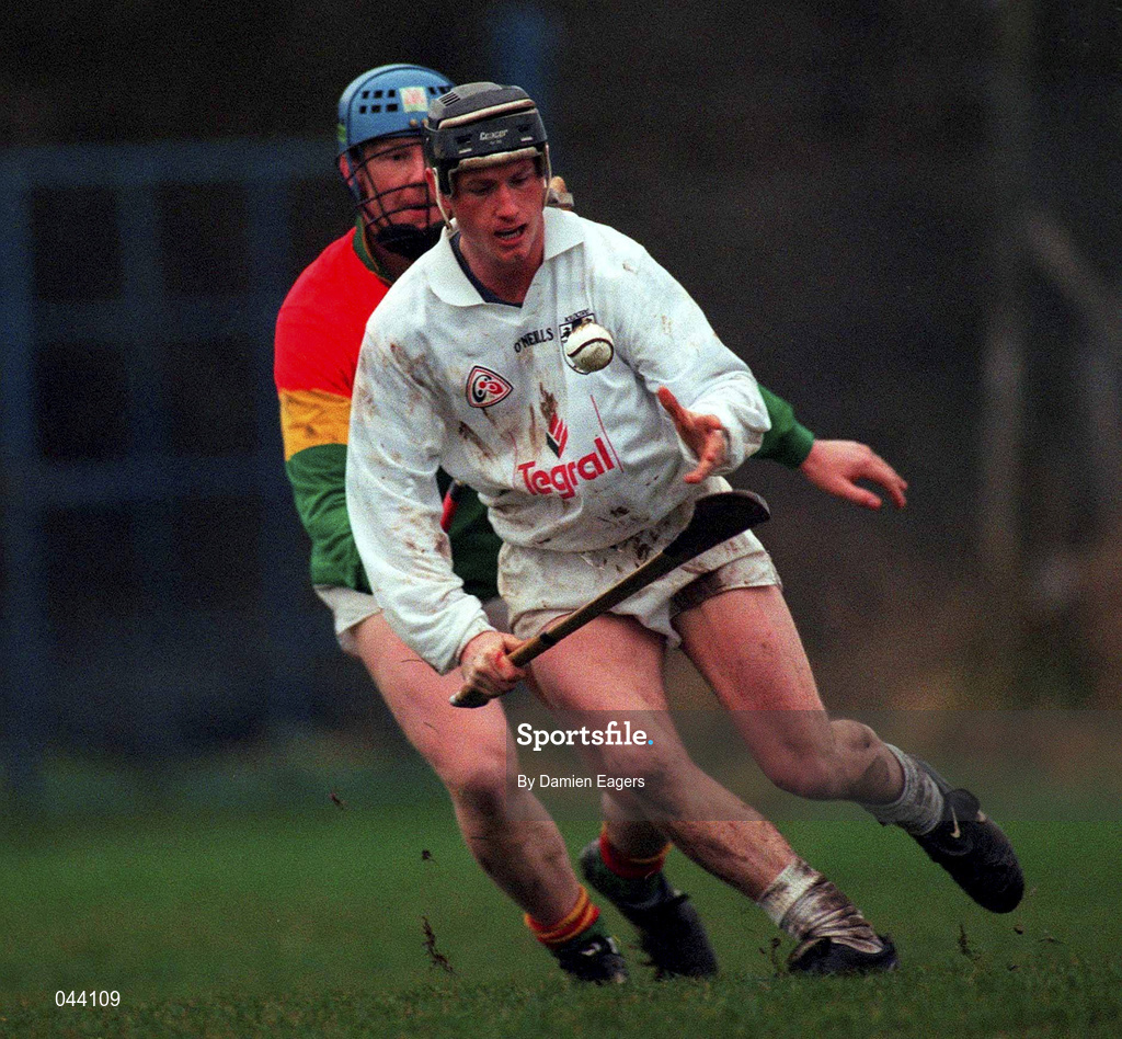 30 January 2000; Tommy Carew of Kildare in action against Padraig Keogh of Carlow during the Keogh Cup match between Kildare and Carlow at Naas GAA Ground in Kildare. Photo by Damien Eagers/Sportsfile