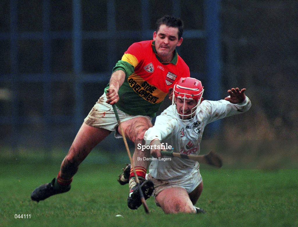 30 January 2000; Noel Casey of Kildare in action against Ciaran Jordan of Carlow during the Keogh Cup match between Kildare and Carlow at Naas GAA Ground in Kildare. Photo by Damien Eagers/Sportsfile