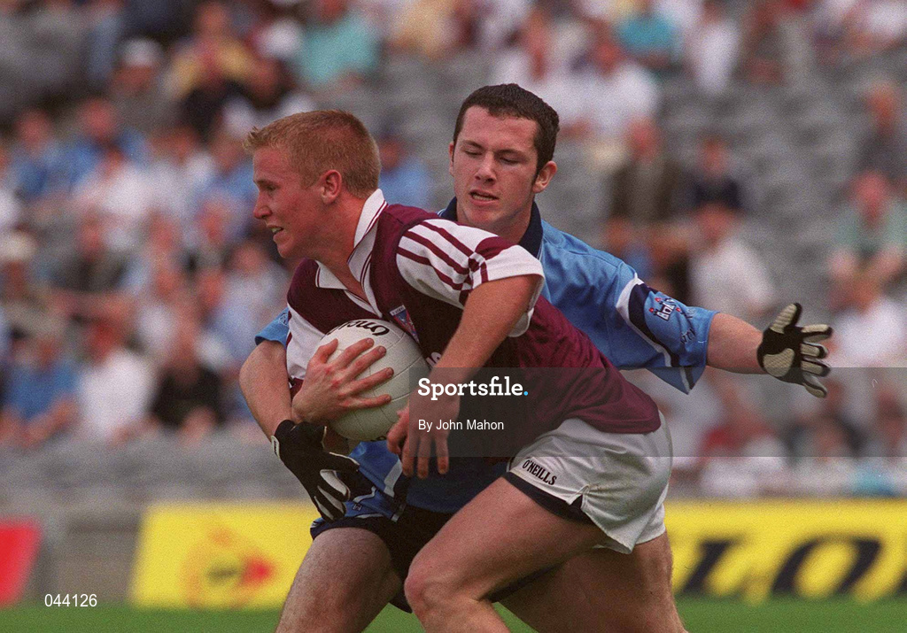 30 July 2000; Finian Newman of Westmeath in action against Dermot Lowry of Dublin during the Leinster Minor Football Championship Final between Dublin and Westmeath at Croke Park in Dublin. Photo by John Mahon/Sportsfile