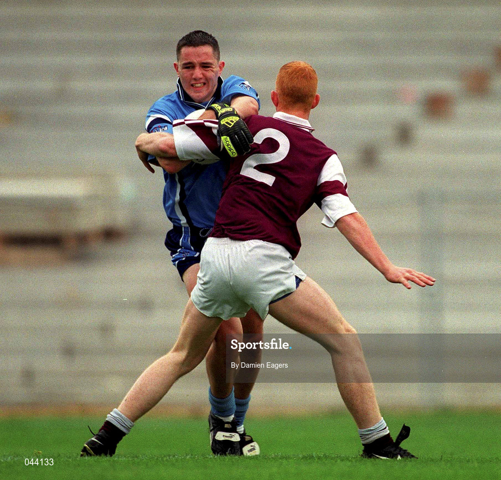 30 July 2000; Declan Lally of Dublin in action against Kenneth Larkin of Westmeath during the Leinster Minor Football Championship Final between Dublin and Westmeath at Croke Park in Dublin. Photo by Damien Eagers/Sportsfile