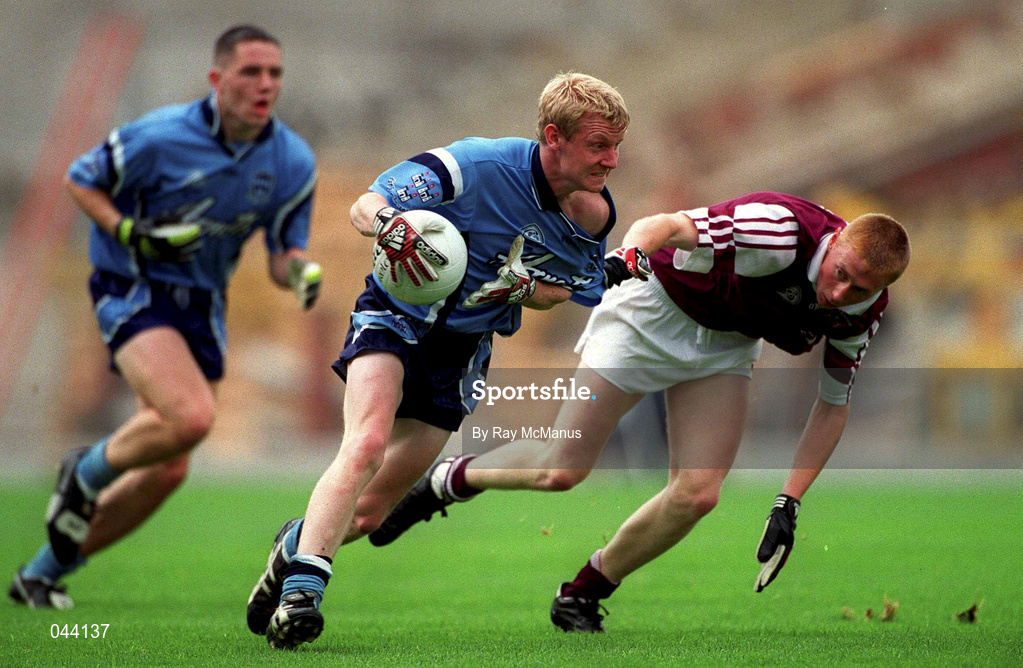 30 July 2000; Graham Joyce of Dublin in action against Kenneth Larkin of Westmeath during the Leinster Minor Football Championship Final between Dublin and Westmeath at Croke Park in Dublin. Photo by Ray McManus/Sportsfile