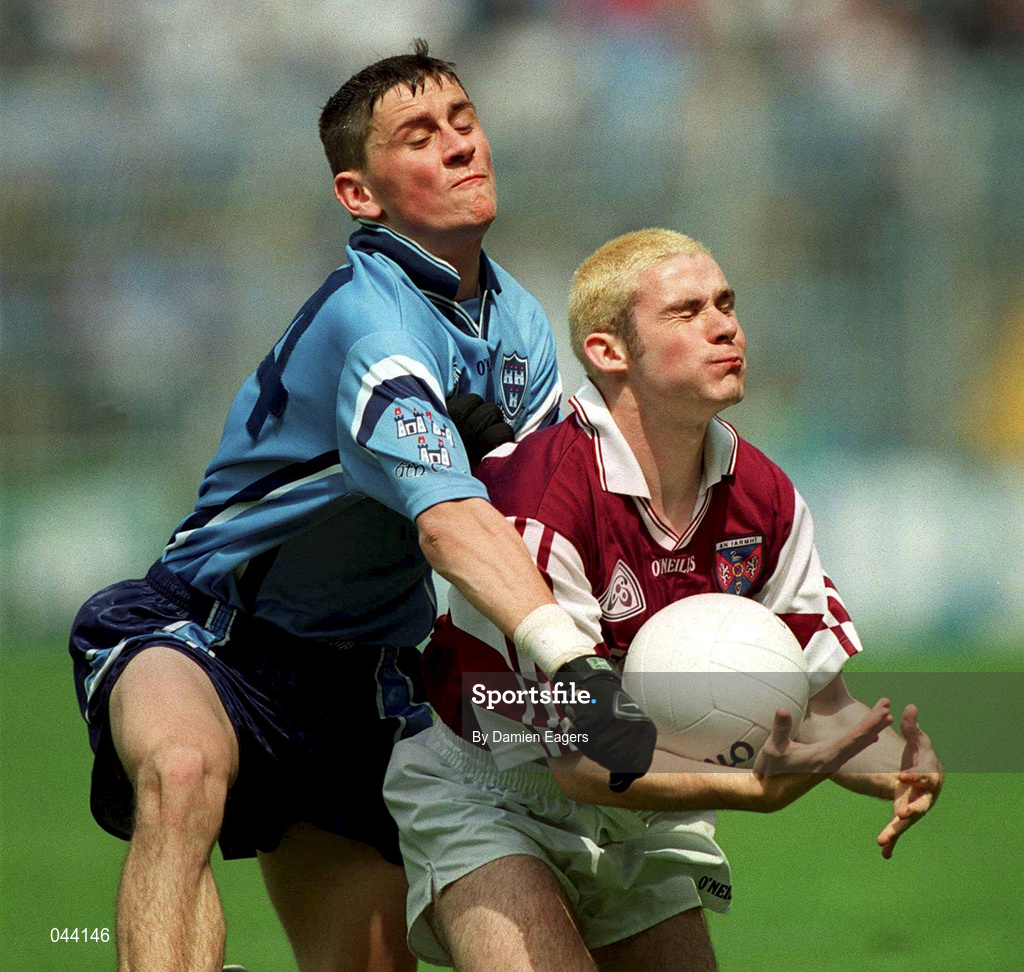 30 July 2000; Eric Sullivan of Westmeath is tackled by Alan Brogan of Dublin during the Leinster Minor Football Championship Final between Dublin and Westmeath at Croke Park in Dublin. Photo by Damien Eagers/Sportsfile