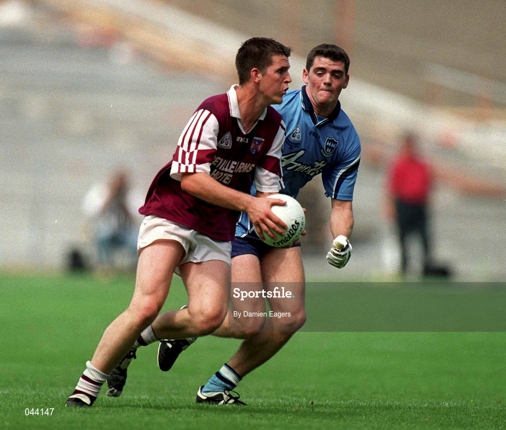 30 July 2000; Padraig Leavy of Westmeath in action against Seamus Walsh of Dublin during the Leinster Minor Football Championship Final between Dublin and Westmeath at Croke Park in Dublin. Photo by Damien Eagers/Sportsfile