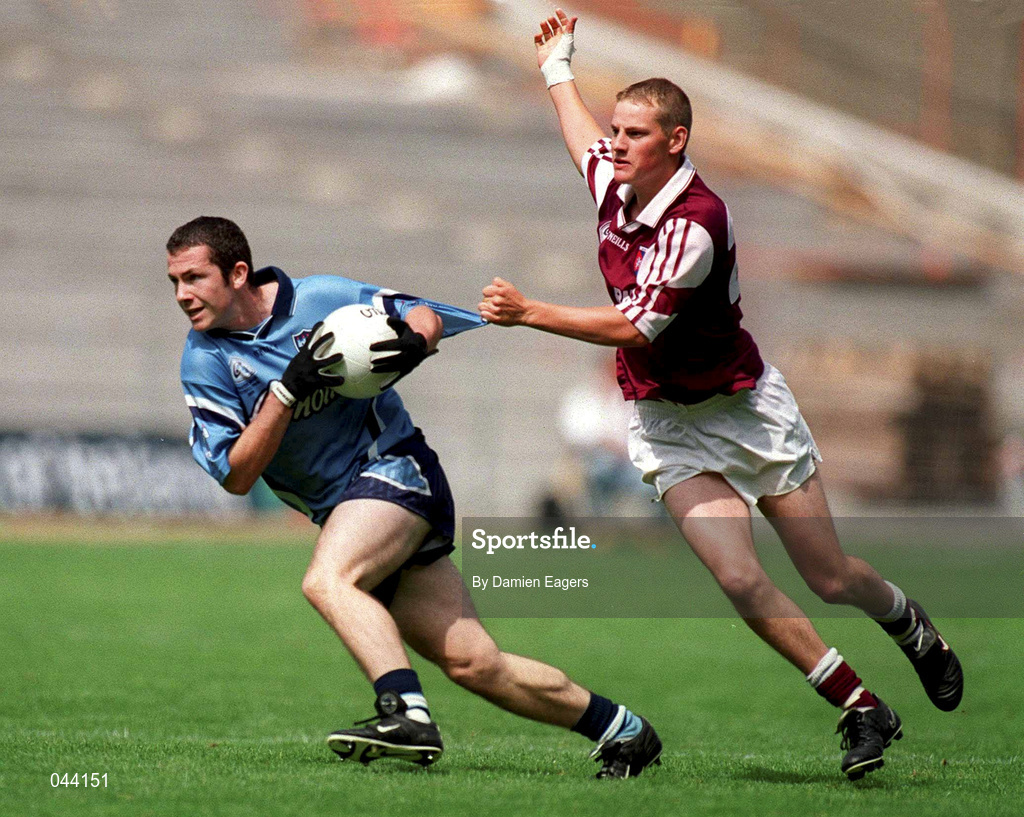 30 July 2000; Dermot Lowry of Dublin in action against James Martin of Westmeath during the Leinster Minor Football Championship Final between Dublin and Westmeath at Croke Park in Dublin. Photo by Damien Eagers/Sportsfile