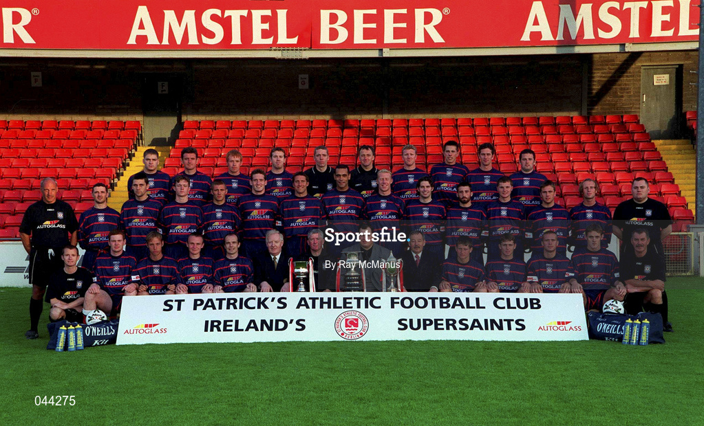 11 July 2000; The St Patrick's Athletic squad, posing in their away kit, during a squad portrait session at Richmond Park in Dublin. Photo by Ray McManus/Sportsfile