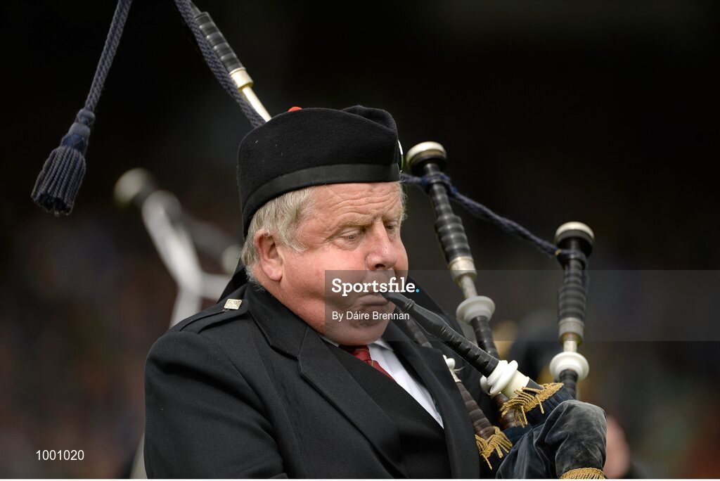24 May 2015; Ger Nevin, of the Sean Treacy Pipe Band, during the parade. Munster GAA Hurling Senior Championship Quarter-Final, Clare v Limerick. Semple Stadium, Thurles, Co. Tipperary. Picture credit: Dáire Brennan / SPORTSFILE