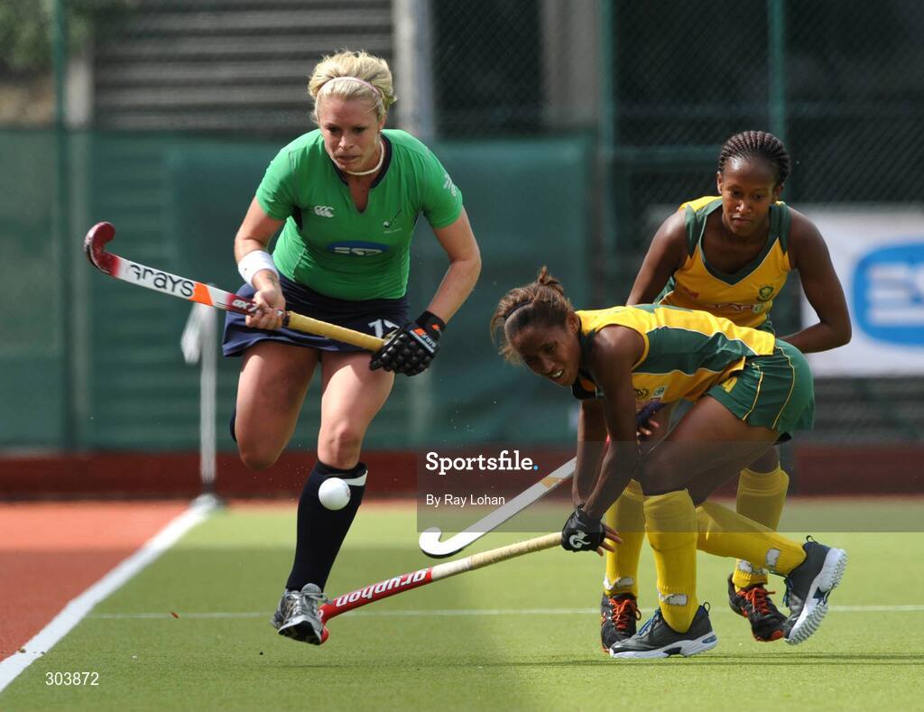 15 June 2008; Nikki Symmons, Ireland, in action against Vidette Ryan, South Africa. Women's Setanta Sports Trophy, Ireland v South Africa, National Hockey Stadium, UCD, Belfield. Picture credit: Ray Lohan / SPORTSFILE *** Local Caption ***
