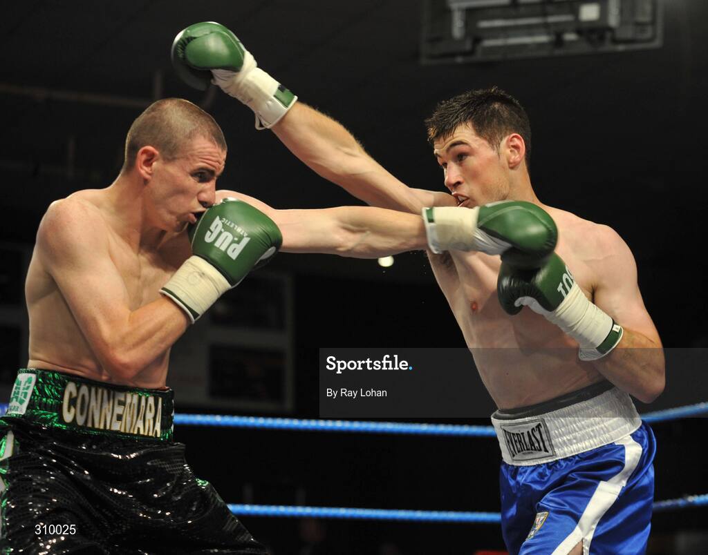 12 July 2008; Andrew Murray, right,in action against Peter McDonagh. Irish Lightweight Championship, Hunky Dory Fight Night, Irish Lighweight Championship, National Stadium, Dublin. Picture credit: Ray Lohan / SPORTSFILE *** Local Caption ***
