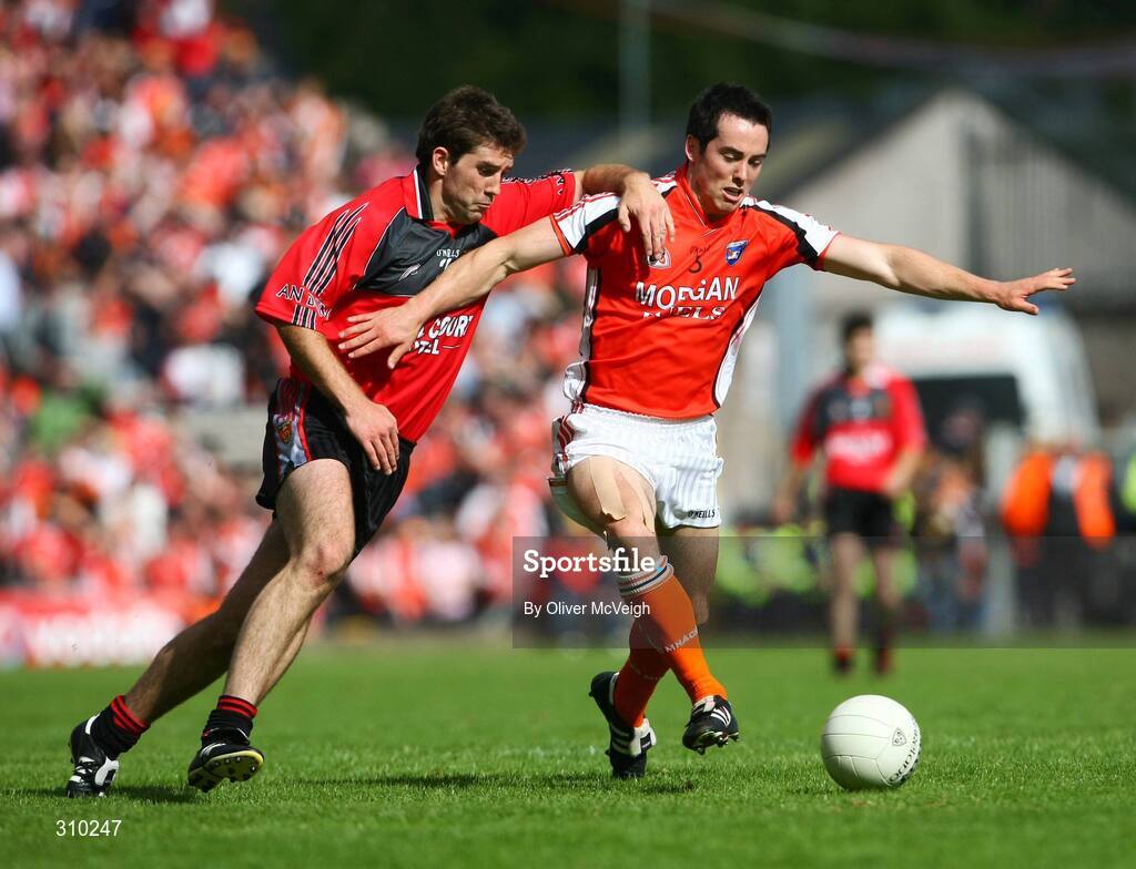29 June 2008; Aaron Kernan , Armagh, in action against James Colgan, Down. GAA Football Ulster Senior Championship Semi-Final, Down v Armagh, St Tighearnach's Park, Clones, Co. Monaghan. Picture credit: Oliver McVeigh / SPORTSFILE