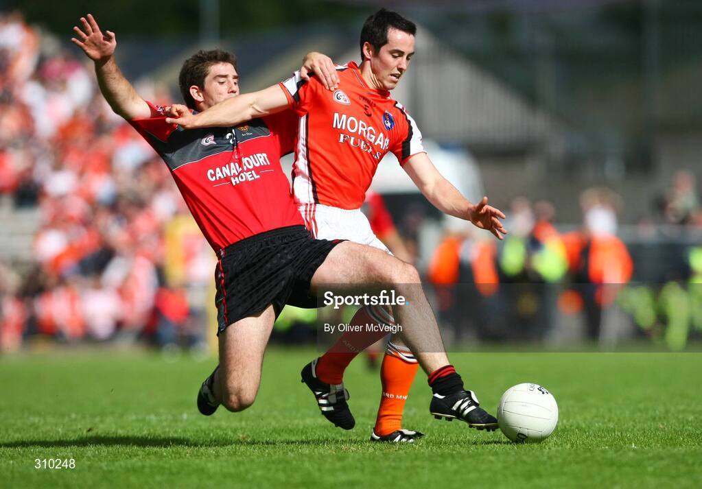 29 June 2008; Aaron Kernan , Armagh, in action against James Colgan, Down. GAA Football Ulster Senior Championship Semi-Final, Down v Armagh, St Tighearnach's Park, Clones, Co. Monaghan. Picture credit: Oliver McVeigh / SPORTSFILE