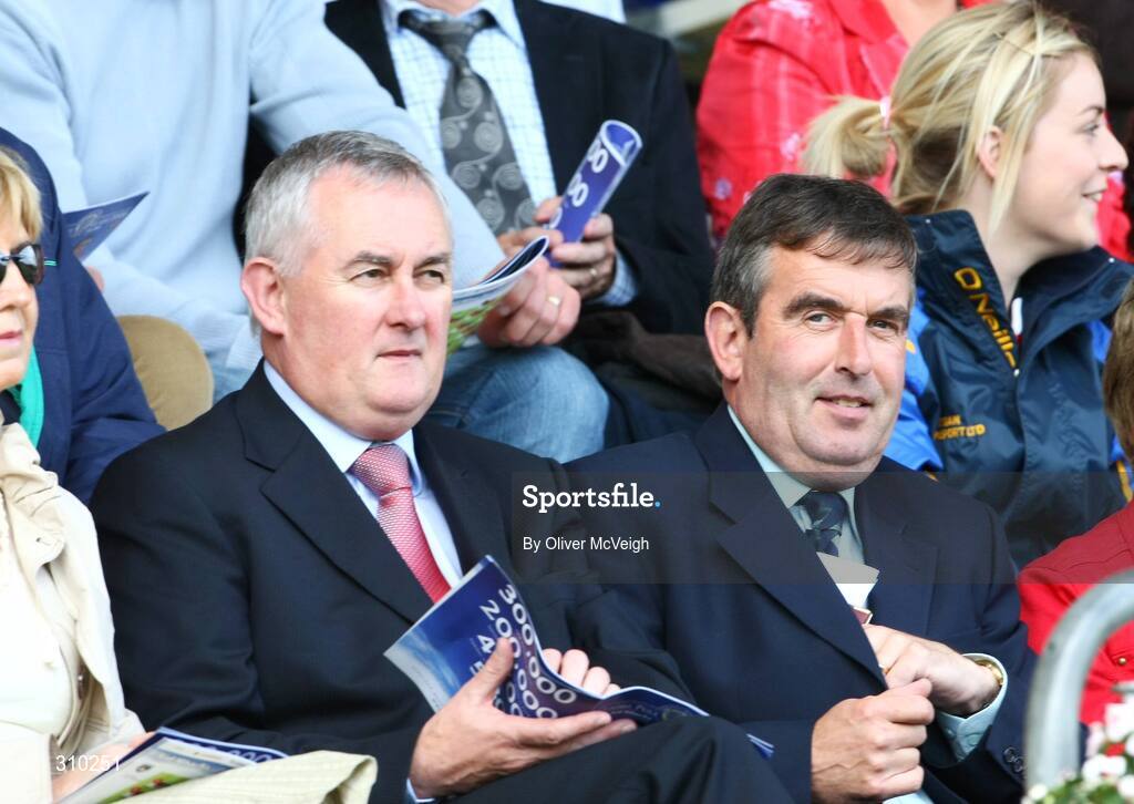 29 June 2008; GAA President-Elect Christy Cooney, left, alongside Ulster GAA President Tom Daly before the game. GAA Football Ulster Senior Championship Semi-Final, Down v Armagh, St Tighearnach's Park, Clones, Co. Monaghan. Picture credit: Oliver McVeigh / SPORTSFILE
