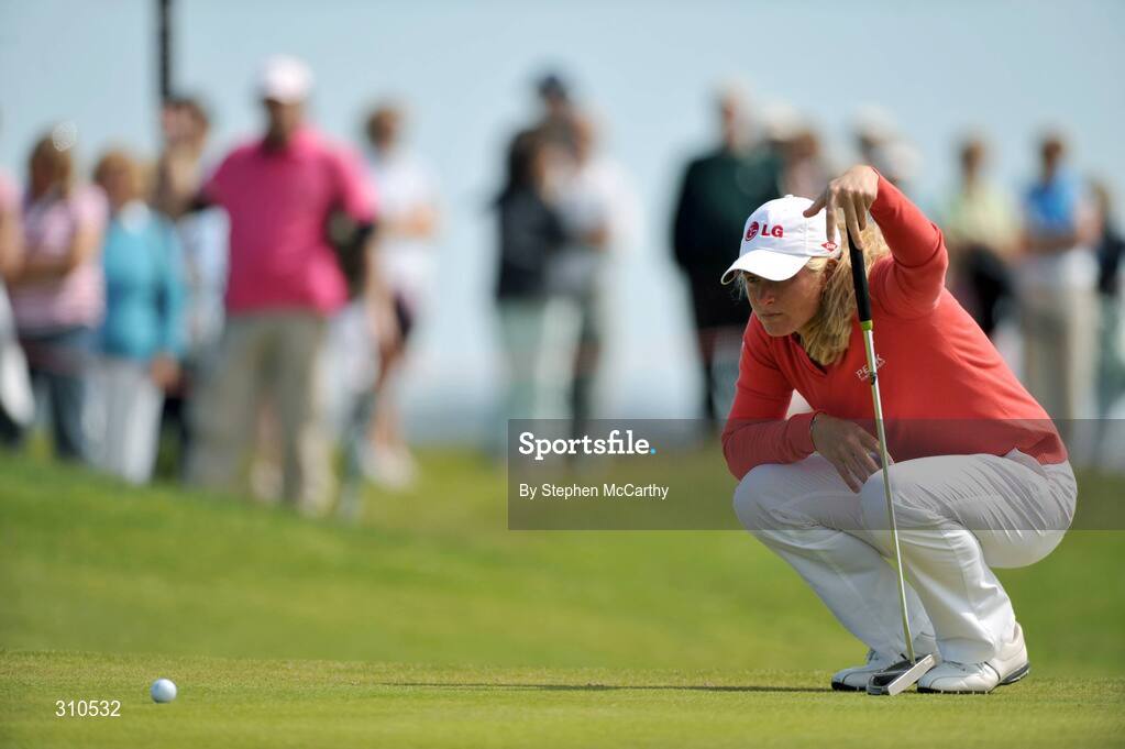 13 July 2008; Suzann Pettersen, Norway, lines up a putt during the final round of the AIB Ladies Irish Open Golf Championship. Portmarnock Hotel and Golf Links, Co. Dublin. Picture credit: Stephen McCarthy / SPORTSFILE