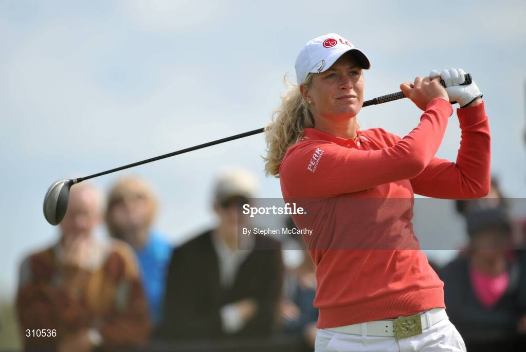 13 July 2008; Suzann Pettersen, Norway, watches her drive from the 18th tee box during the final round of the AIB Ladies Irish Open Golf Championship. Portmarnock Hotel and Golf Links, Co. Dublin. Picture credit: Stephen McCarthy / SPORTSFILE