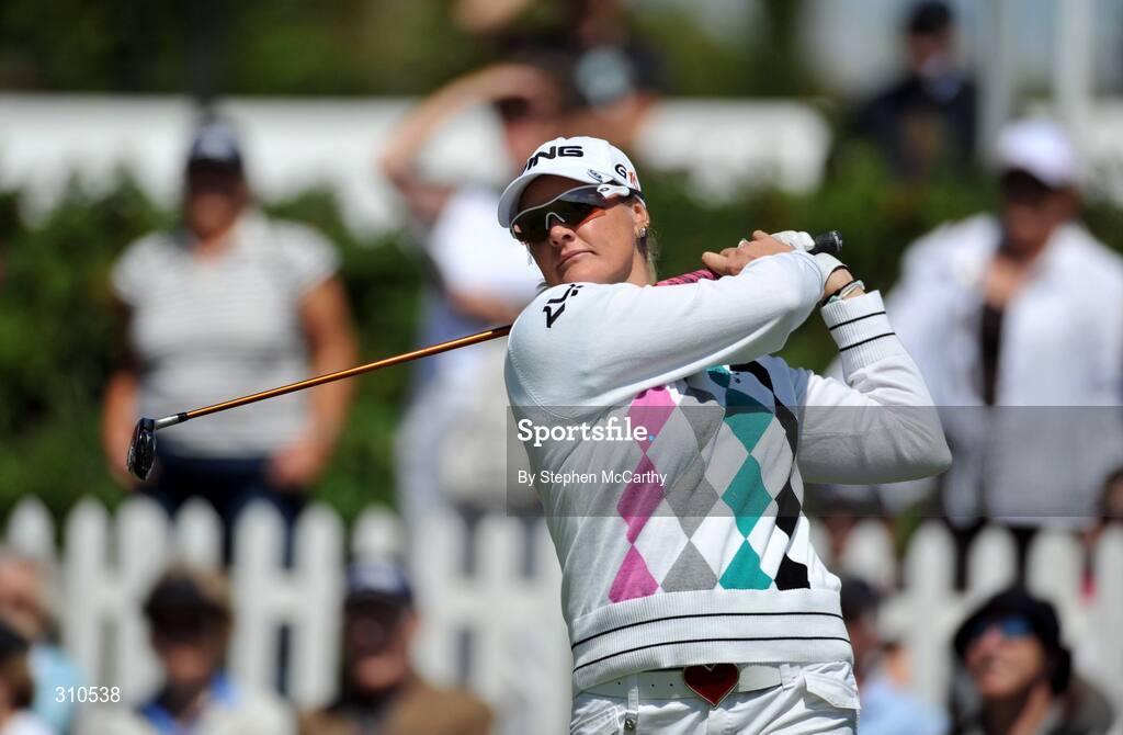 13 July 2008; Maria Hjorth, Sweeden, watches her drive from the 1st tee box during the final round of the AIB Ladies Irish Open Golf Championship. Portmarnock Hotel and Golf Links, Co. Dublin. Picture credit: Stephen McCarthy / SPORTSFILE