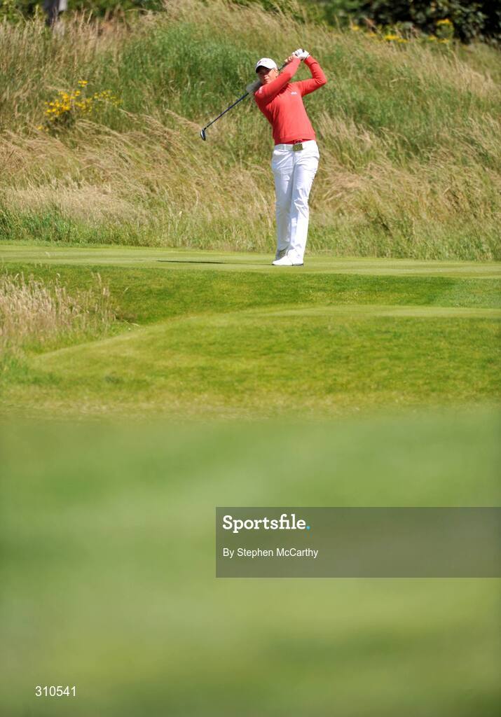 13 July 2008; Suzann Pettersen, Norway, watches her tee shot from the 2nd tee box during the final round of the AIB Ladies Irish Open Golf Championship. Portmarnock Hotel and Golf Links, Co. Dublin. Picture credit: Stephen McCarthy / SPORTSFILE